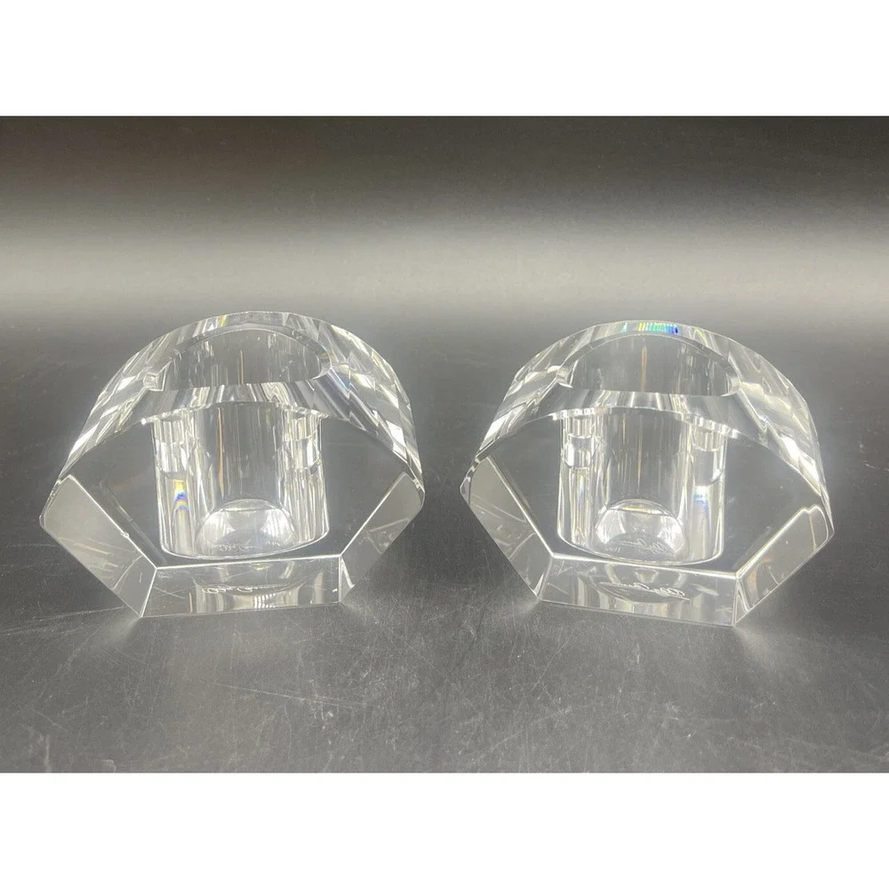 VTG Crystal Cut Votive Candle‎ Holder Set OLEG CASSINI Signed Set of 2